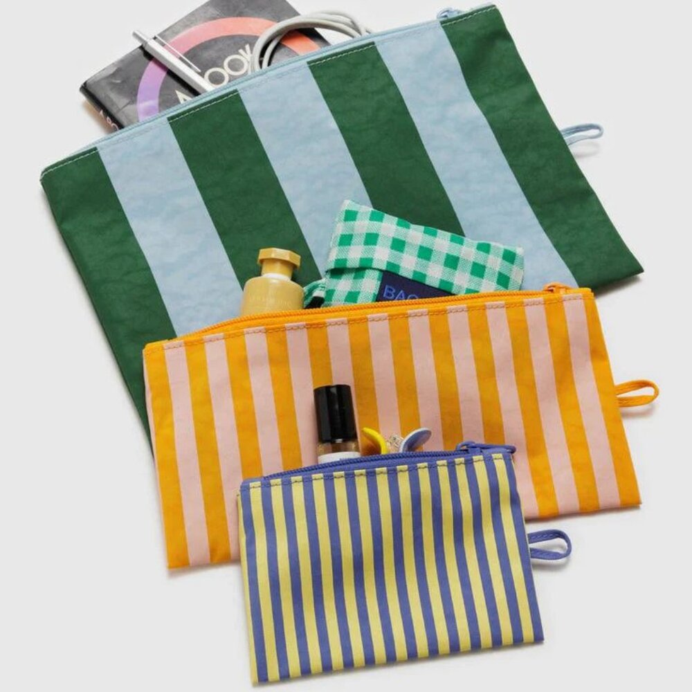 NWT Baggu Flat Pouch Set - Hotel Stripes